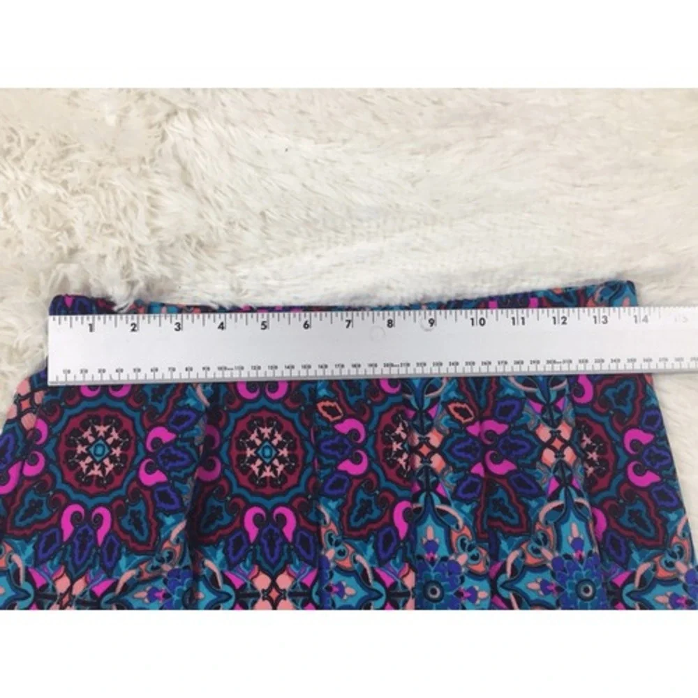Alya‎ Blue Multi Color Ikat Print Pleated Skater Skirt Size Medium